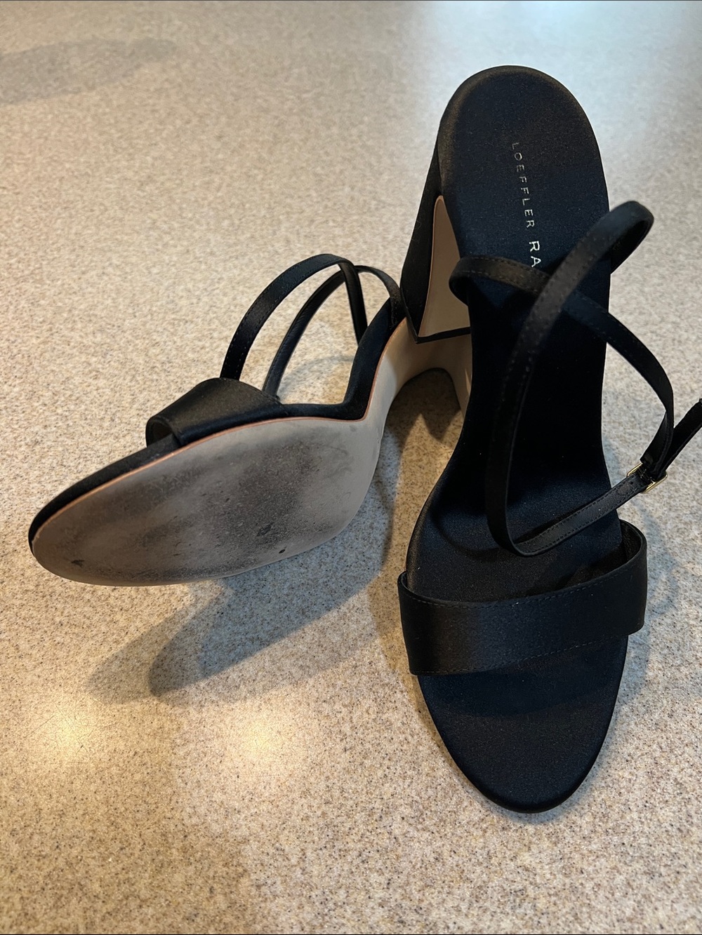 ❤️ Loeffler Randall Malia 90mm Curved Heel Black Satin Sandal - Picture 10 of 12